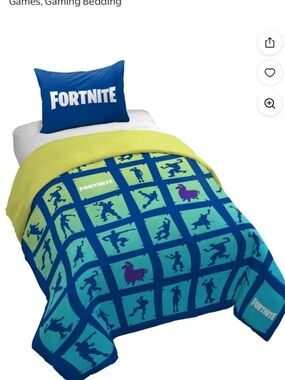 Fortnite Kids Comforter Set in Blue and Lime and one pillow case